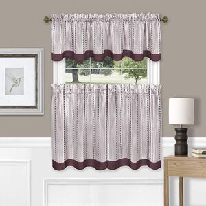 Westport Window Kitchen Curtains 3-Piece Tier & Valance Set (Burgundy, 58" W x